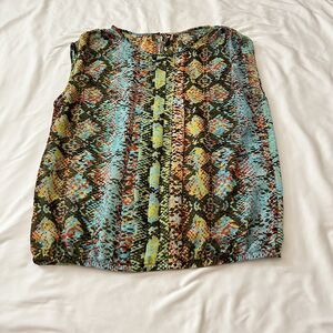 KUT from the Kloth womens size medium colorful print work career blouse sheer